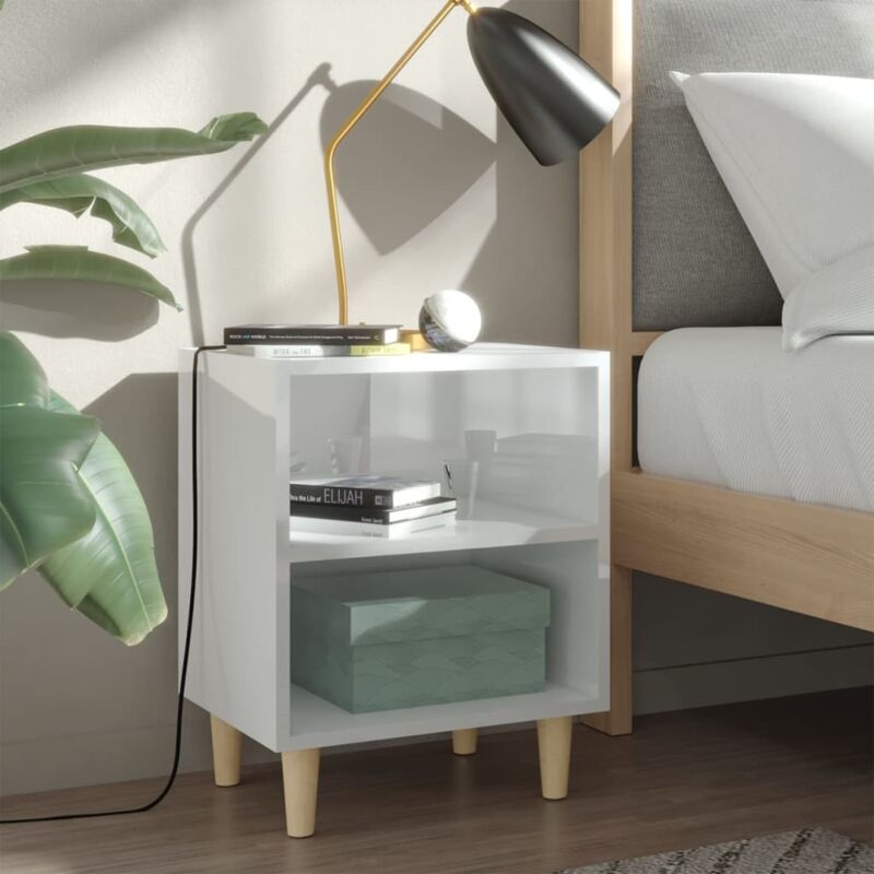 foto del prodotto vidaxl comodini gambe in legno dotati di 2 scomparti aperti vari colori colore bianco lucido