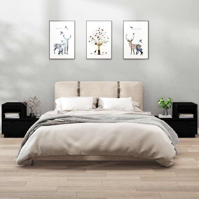 foto del prodotto vidaxl comodini neri 2 pz 60x34x51 cm in legno massello di pino 307455