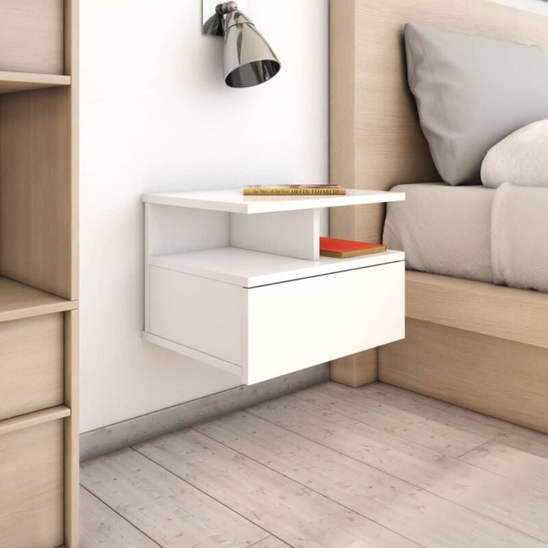 foto del prodotto vidaxl comodini pensili 2 pz con un cassetto e scomparti aperti in legno comodini sospesi vari colori colore bianco lucido