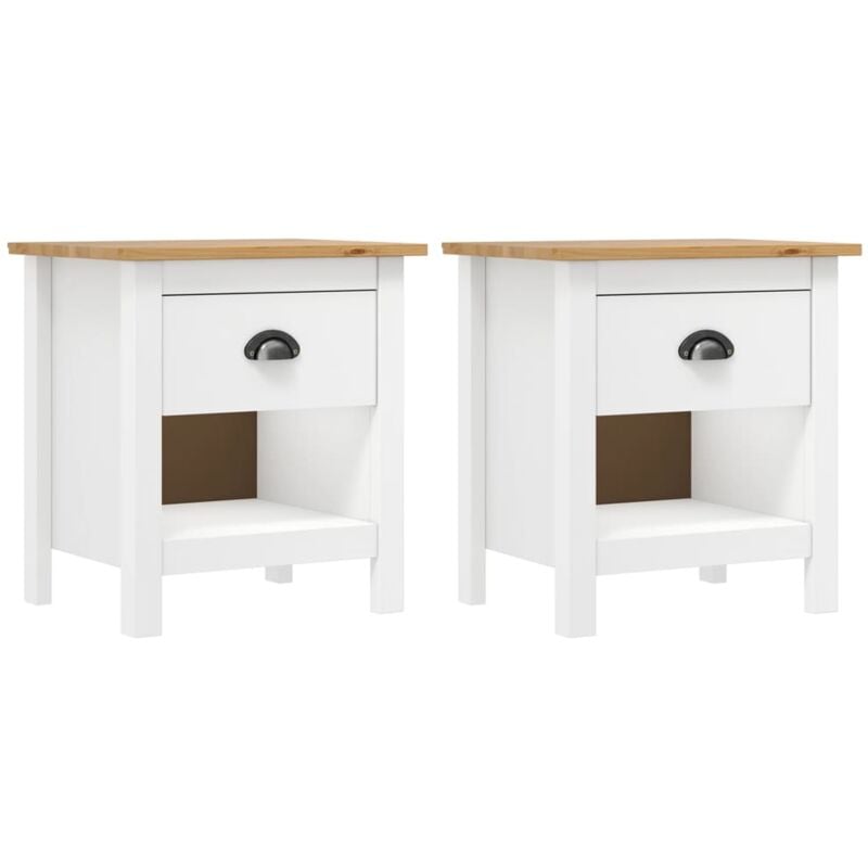 foto del prodotto vidaxl comodini set 2 pz in legno massello di pino con cassetto e scomparto vari colori colore bianco e marrone miele