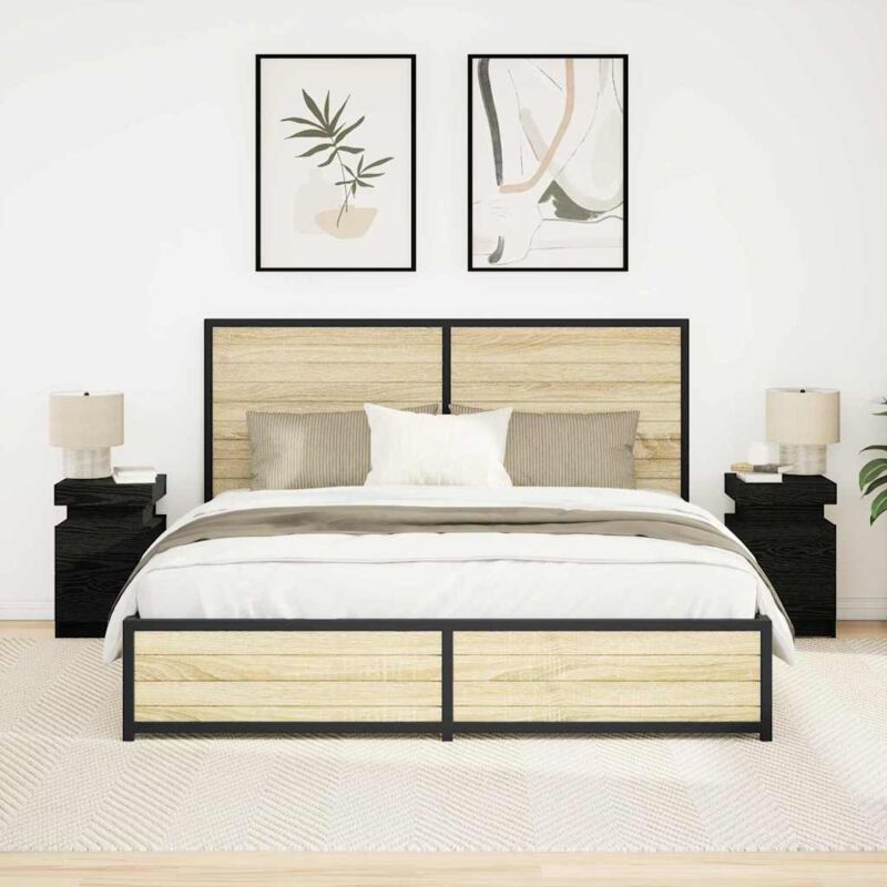 foto del prodotto vidaxl comodino 2 pcs rovere nero 35 x 39 x 55 cm legno multistrato