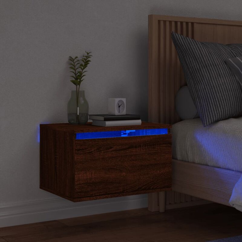 foto del prodotto vidaxl comodino a parete con luci led rovere marrone