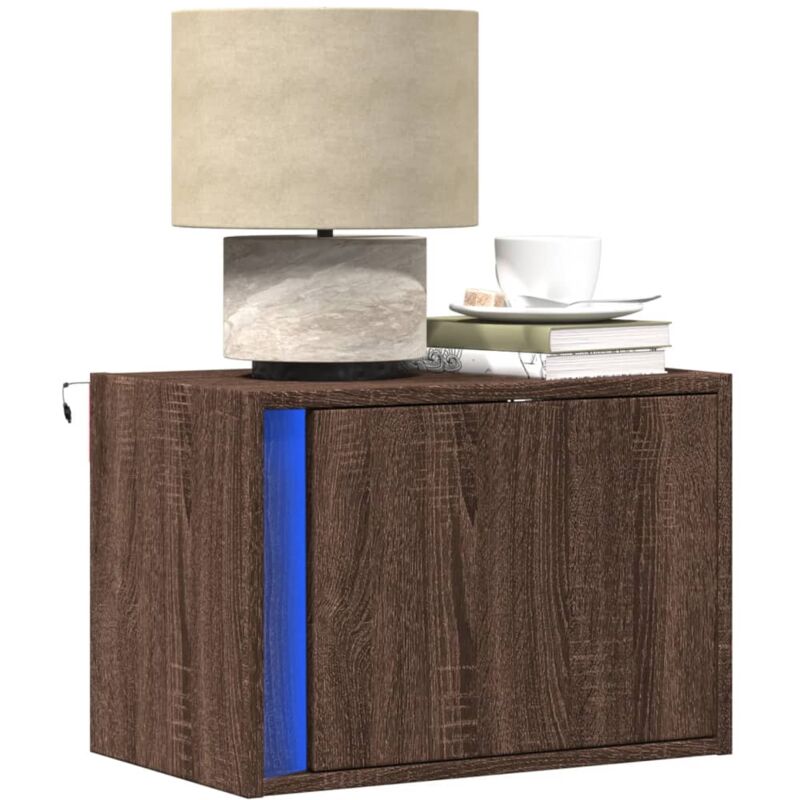 foto del prodotto vidaxl comodino a parete con luci led rovere marrone