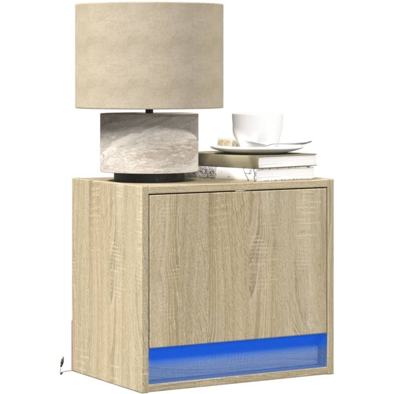 foto del prodotto vidaxl comodino a parete con luci led rovere sonoma