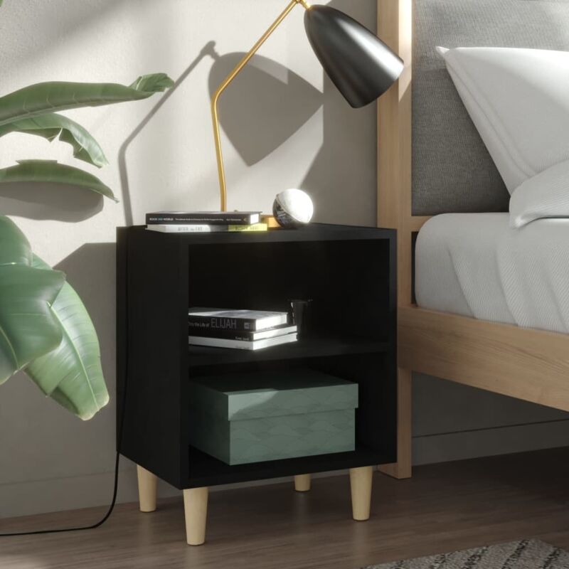 foto del prodotto vidaxl comodino con gambe in legno dotato di 2 scomparti aperti vari colori colore nero