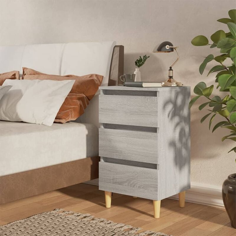 foto del prodotto vidaxl comodino con gambe in legno massello dotato di 3 cassetti vari colori colore grigio