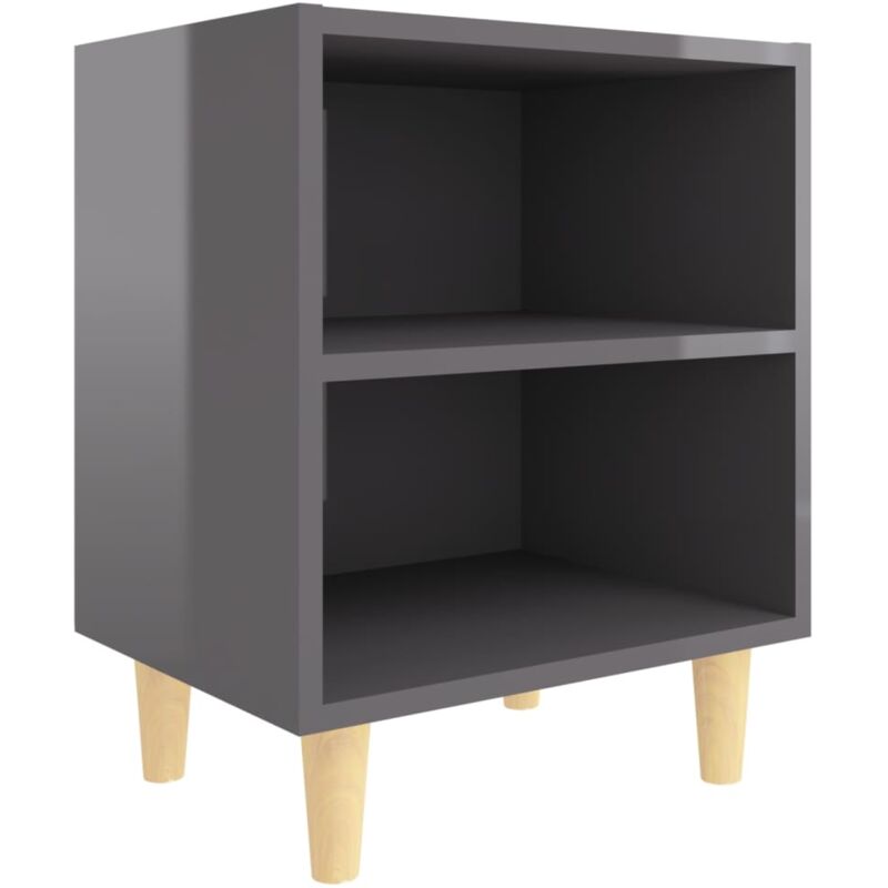 foto del prodotto vidaxl comodino con gambe in legno massello grigio lucido 40x30x50 cm