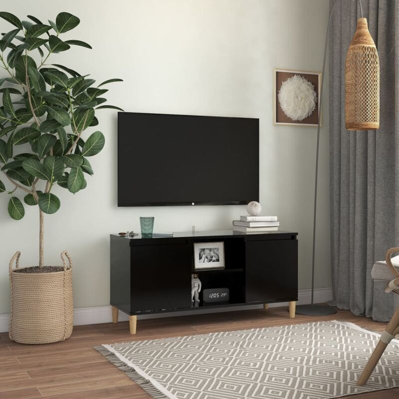 foto del prodotto vidaxl comodino con gambe in legno massello nero 103,5x30x50 cm