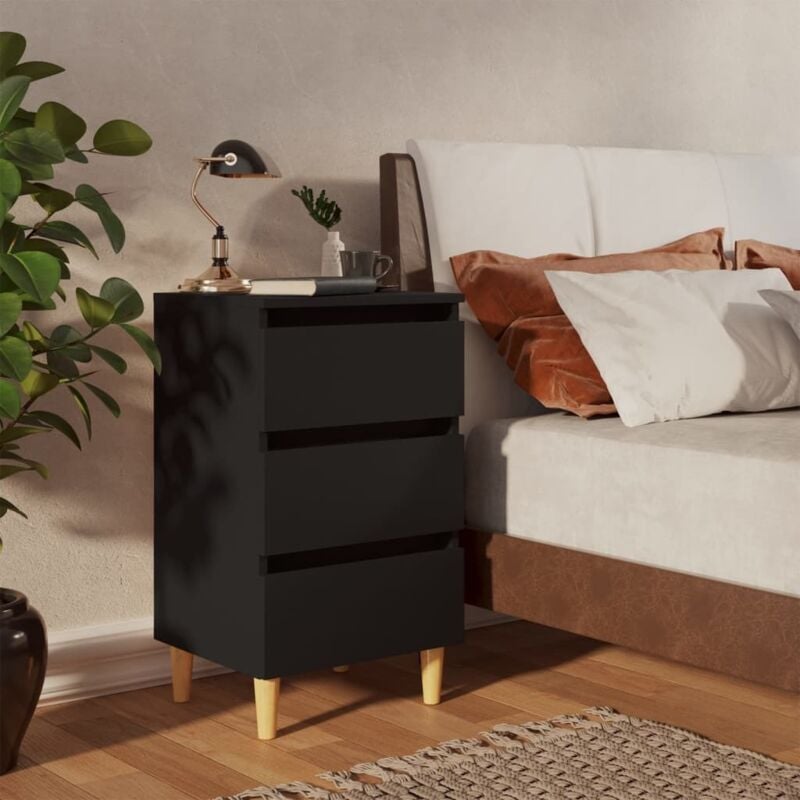 foto del prodotto vidaxl comodino con gambe in legno massello nero 40x35x69 cm