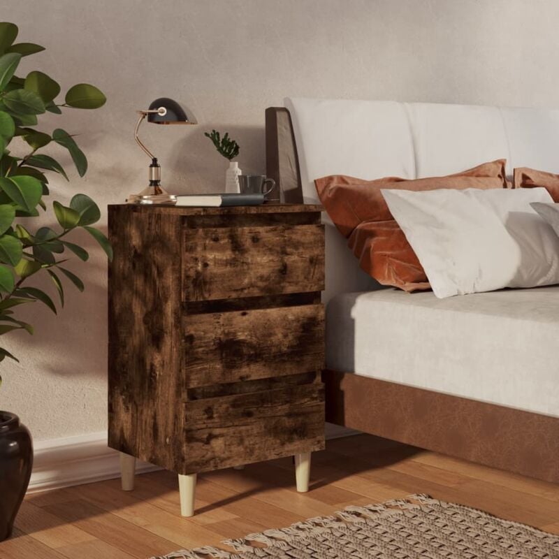 foto del prodotto vidaxl comodino con gambe in legno massello rovere fumo 40x35x69 cm