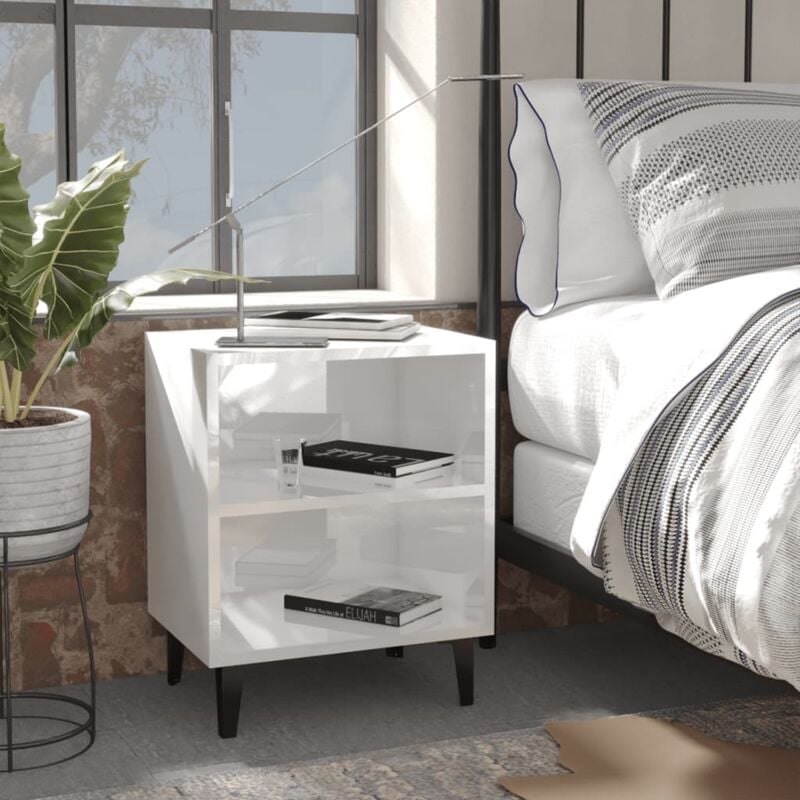 foto del prodotto vidaxl comodino con gambe in metallo bianco lucido 40x30x50 cm