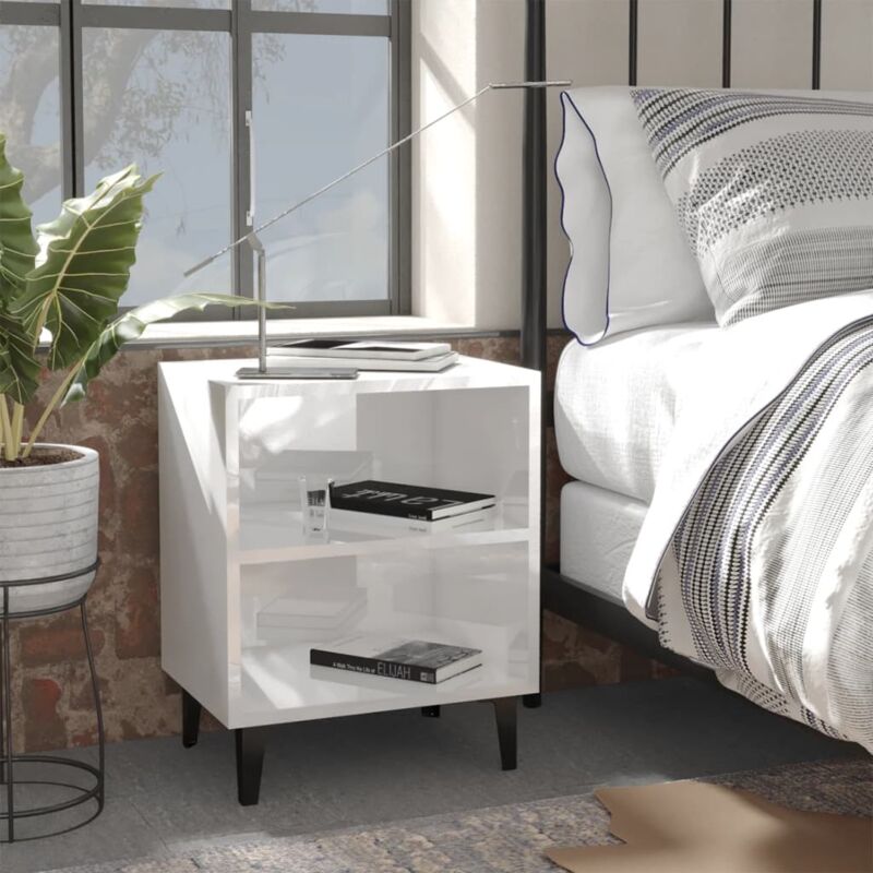 foto del prodotto vidaxl comodino con gambe in metallo dal design moderno con 2 scomparti vari colori colore bianco lucido