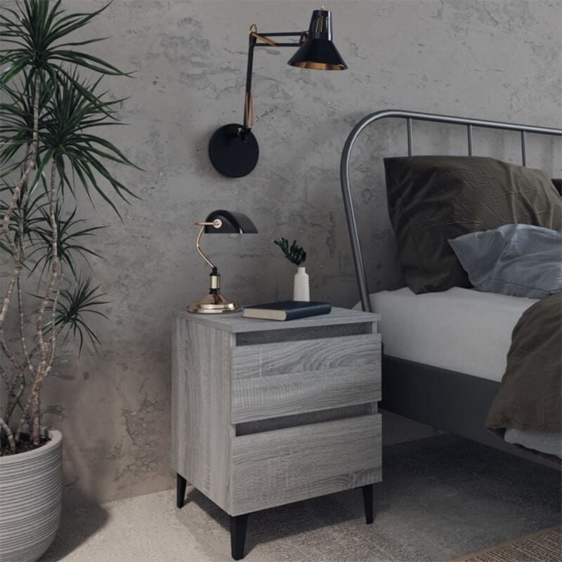 foto del prodotto vidaxl comodino con gambe in metallo e 2 cassetti vari colori colore grigio