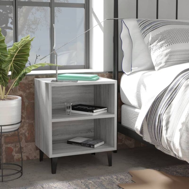 foto del prodotto vidaxl comodino con gambe in metallo grigio sonoma 40x30x50 cm