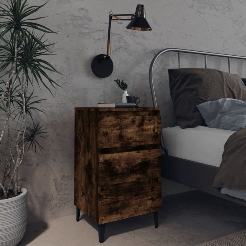 foto del prodotto vidaxl comodino con gambe in metallo rovere fumo 40x35x69 cm