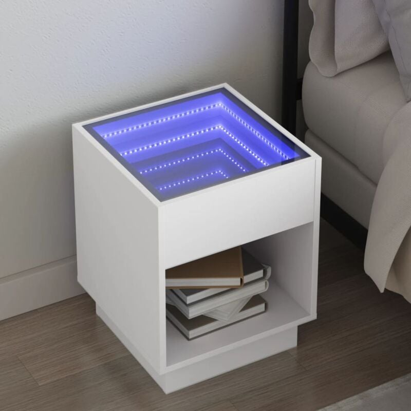 foto del prodotto vidaxl comodino con led infinity bianco 40x40x50 cm
