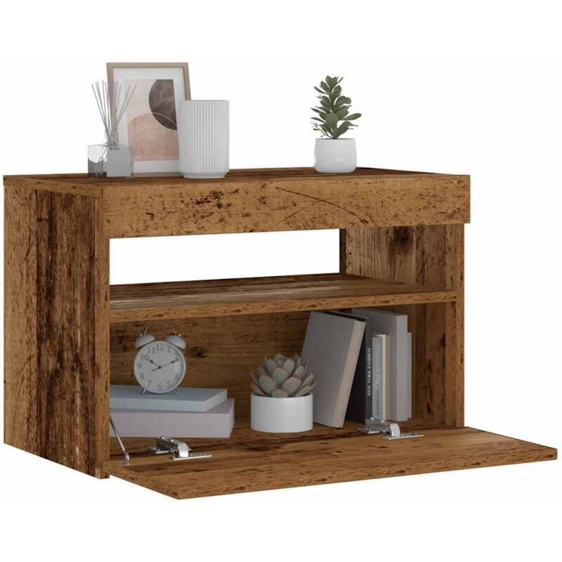 foto del prodotto vidaxl comodino con led legno antico 60x35x40 cm in legno multistrato