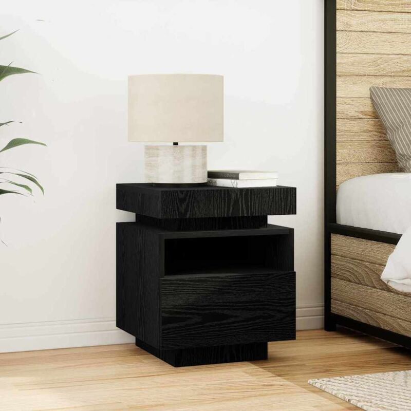 foto del prodotto vidaxl comodino con luci led rovere nero 40x39x48,5 cm