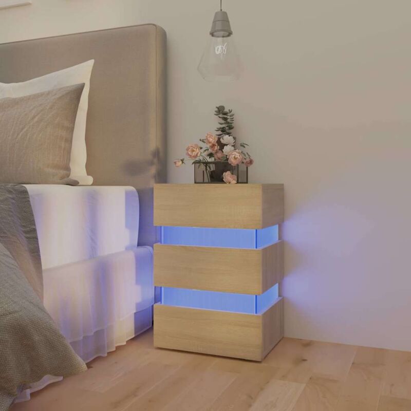 foto del prodotto vidaxl comodino con luci led sonoma 45x35x67 cm in legno multistrato