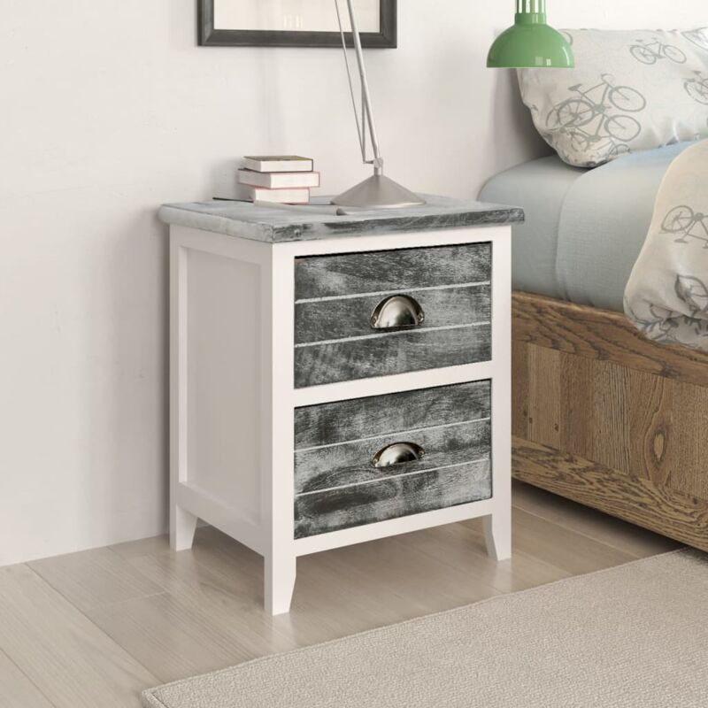 foto del prodotto vidaxl comodino da notte in legno di paulownia con 2 cassetti vari colori colore grigio bianco