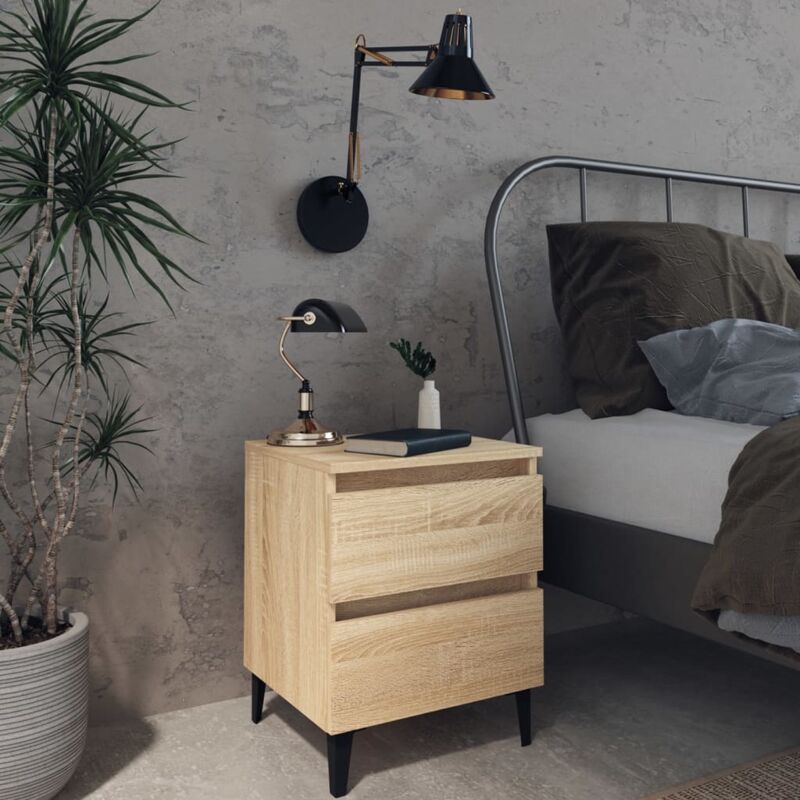 foto del prodotto vidaxl comodino elegante con piedi in metallo e 2 cassetti vari colori colore marrone
