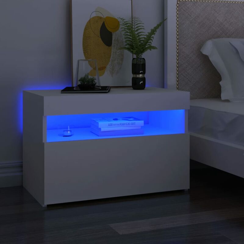 foto del prodotto vidaxl comodino elegante in legno disponibile in vari colori con led con anta colore bianco