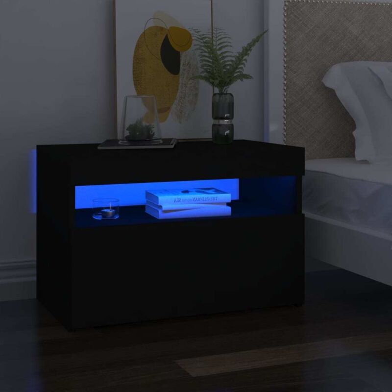 foto del prodotto vidaxl comodino elegante in legno disponibile in vari colori con led con anta colore nero