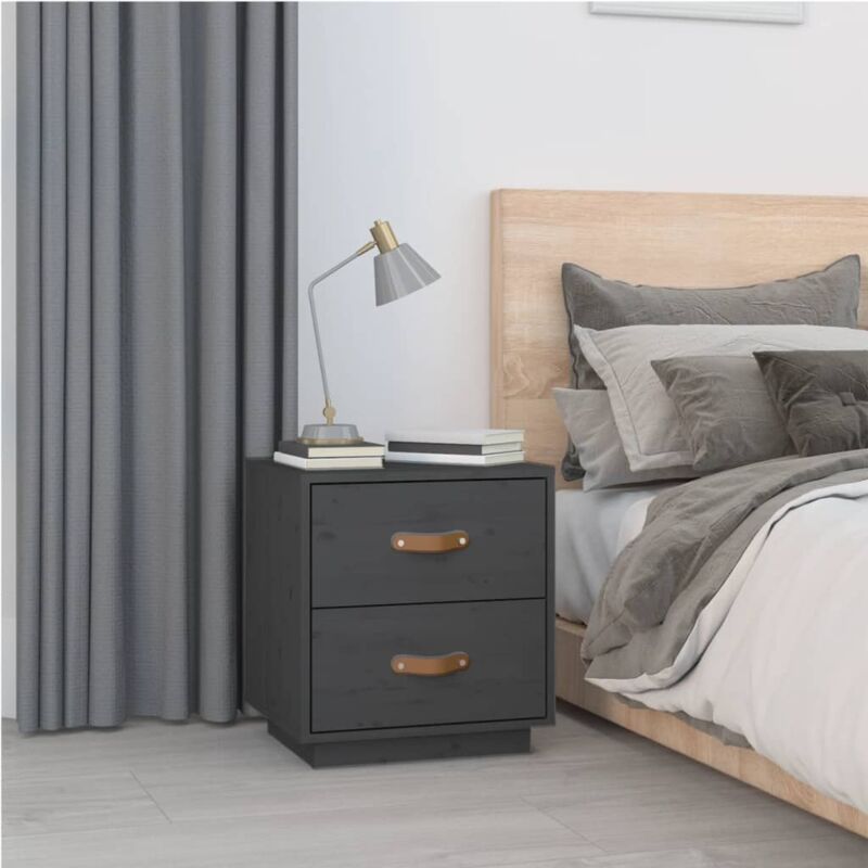 foto del prodotto vidaxl comodino grigio 40x34x45 cm in legno massello di pino