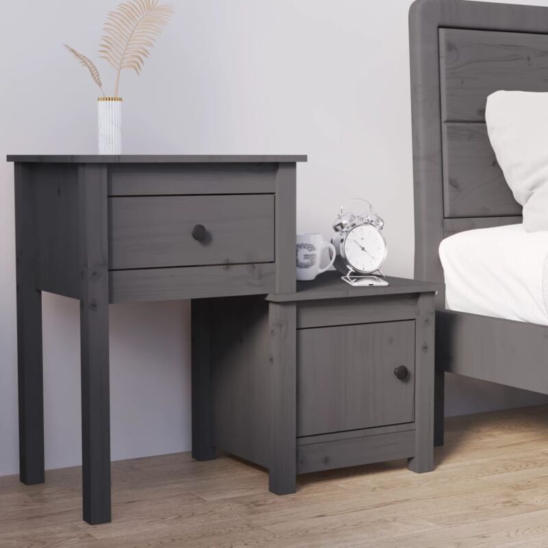 foto del prodotto vidaxl comodino grigio 79,5x38x65,5 cm in legno massello di pino