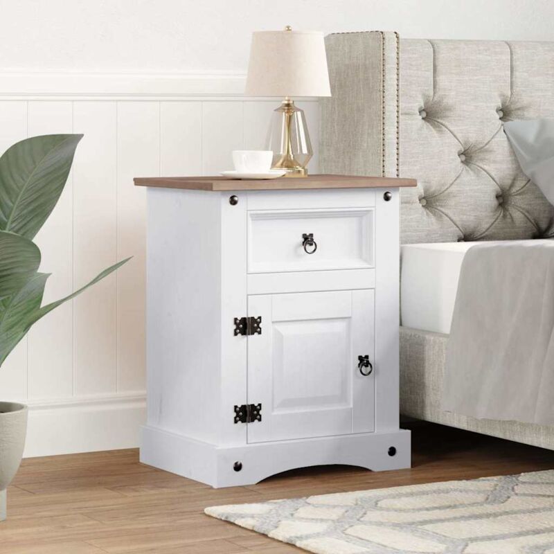 foto del prodotto vidaxl comodino in legno 53x39x67 cm struttura bianca con cassetto e anta