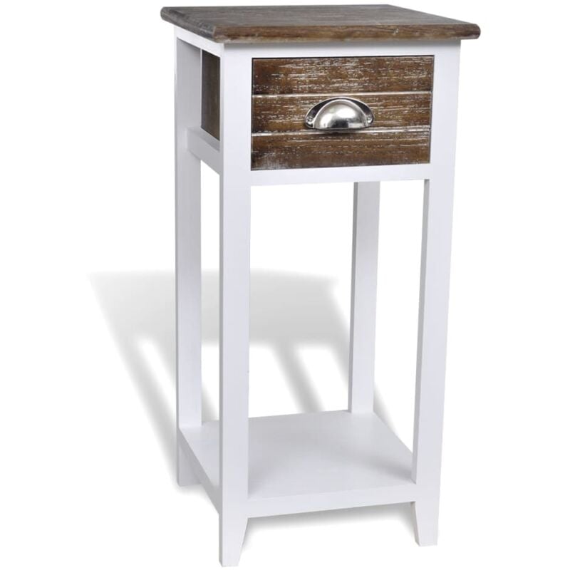 foto del prodotto vidaxl comodino in legno di paulownia con 1 cassetto 30x30x63 cm stile rustico vari colori colore bianco e marrone