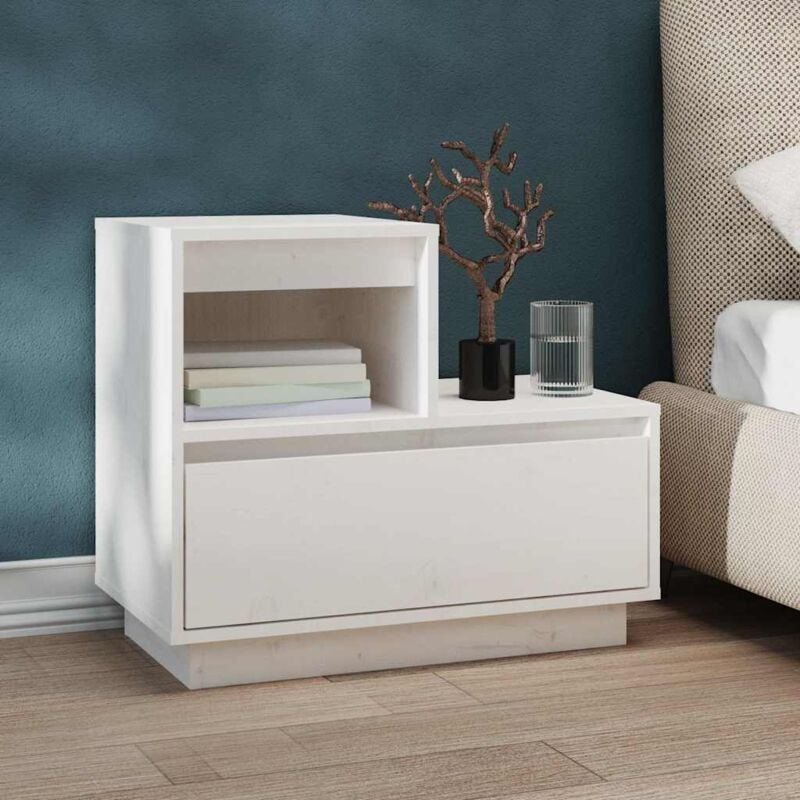 foto del prodotto vidaxl comodino in legno massello con cassetto e piano superiore vari colori colore bianco