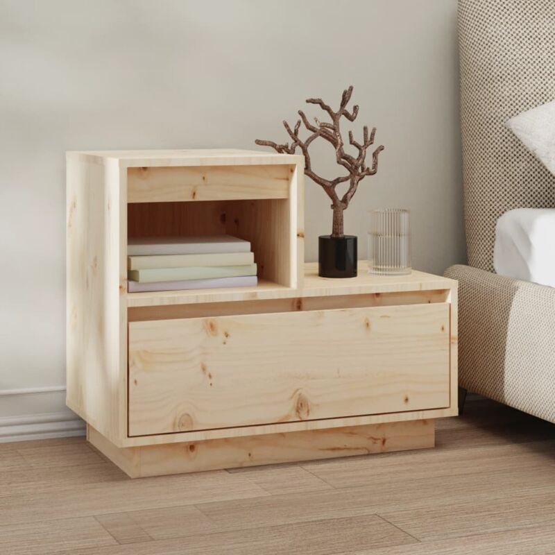 foto del prodotto vidaxl comodino in legno massello con cassetto e piano superiore vari colori colore marrone chiaro