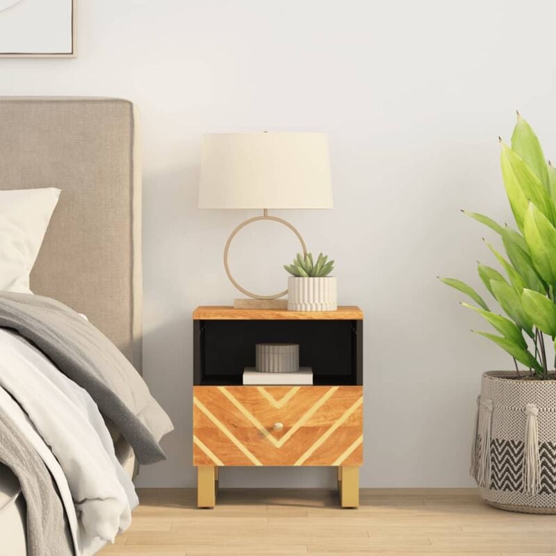 foto del prodotto vidaxl comodino marrone e nero in legno massello di mango