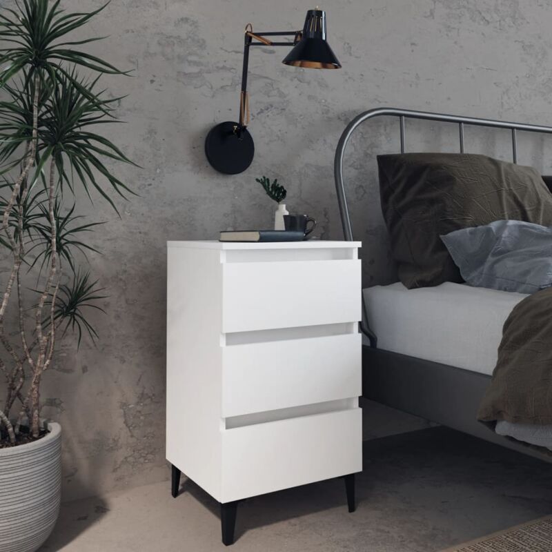 foto del prodotto vidaxl comodino per camera da letto con piedi in metallo e 3 cassetti vari colori colore bianco