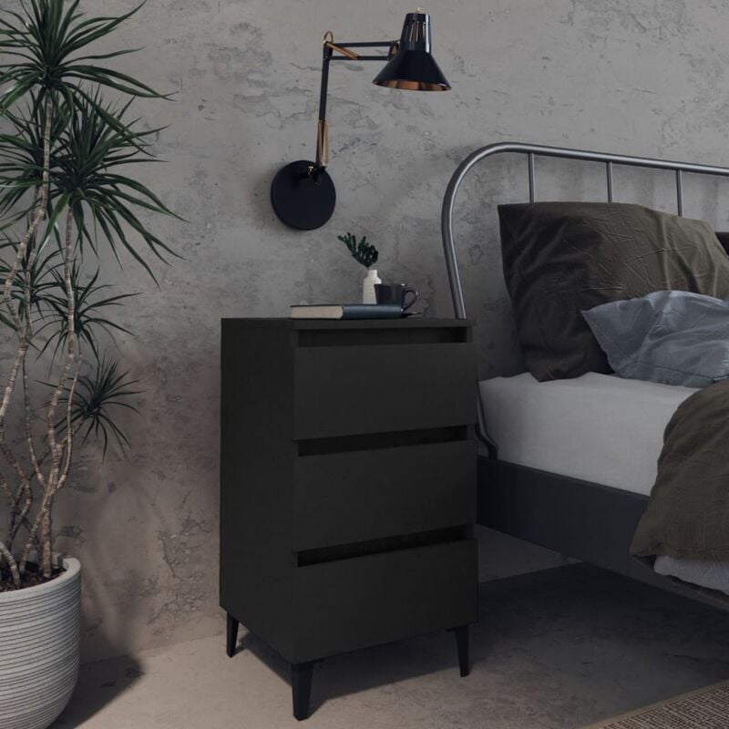 foto del prodotto vidaxl comodino per camera da letto con piedi in metallo e 3 cassetti vari colori colore nero