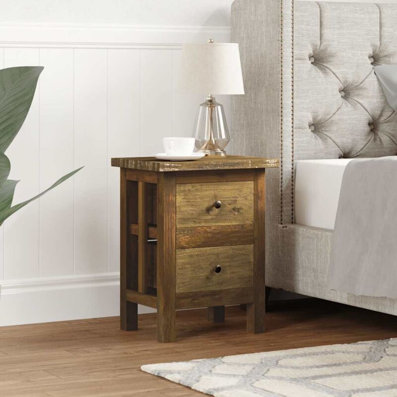 foto del prodotto vidaxl comodino stile rustico in legno massello di acacia 40x30x51 cm con cassetti