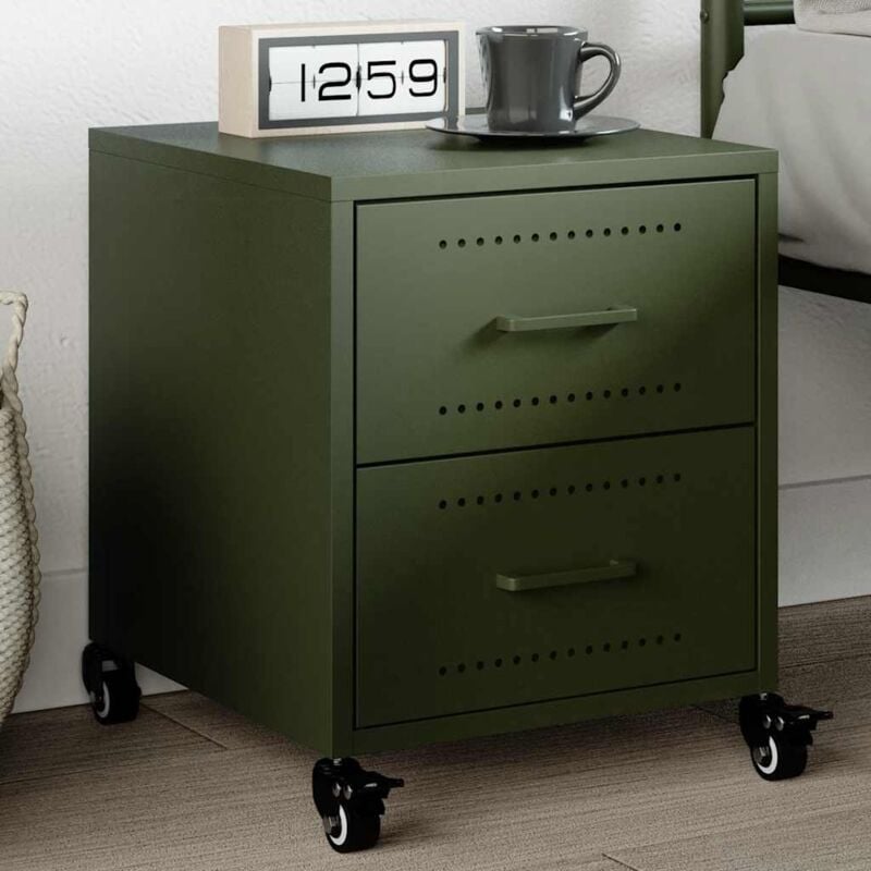 foto del prodotto vidaxl comodino verde oliva 36x39x43,5 cm in acciaio
