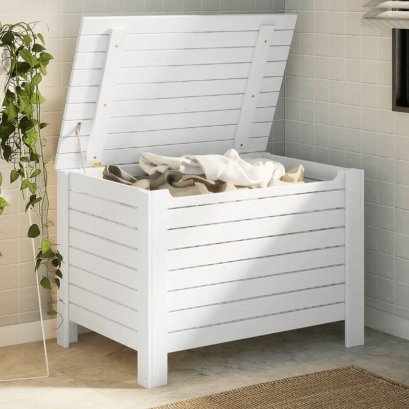 foto del prodotto vidaxl contenitore con coperchio rana bianco 80x49x54 cm massello pino