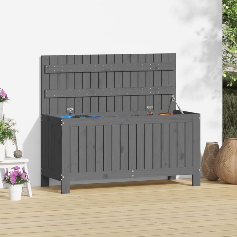 foto del prodotto vidaxl contenitore giardino grigio 108x42,5x54 cm legno massello pino