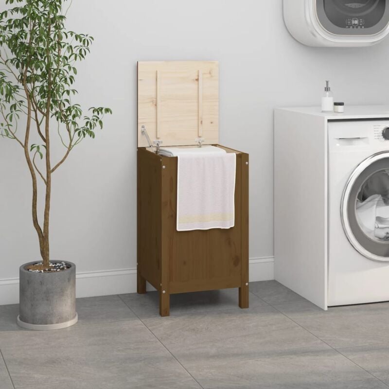 foto del prodotto vidaxl contenitore per bucato ambra 44x44x76 cm legno massello pino