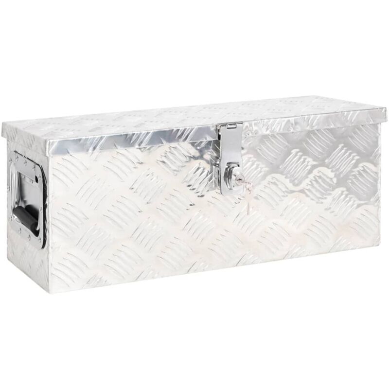 foto del prodotto vidaxl contenitore portaoggetti argento in alluminio con chiusura chiave varie misure dimensioni 60 x 23.5 x 23 cm