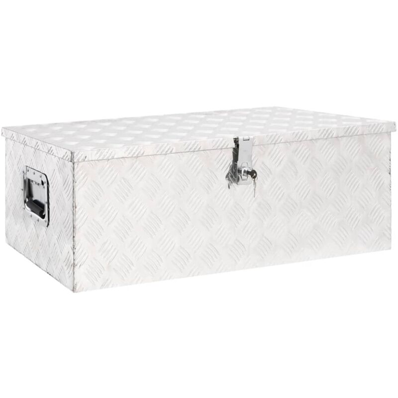 foto del prodotto vidaxl contenitore portaoggetti argento in alluminio con chiusura chiave varie misure dimensioni 90 x 47 x 33.5 cm