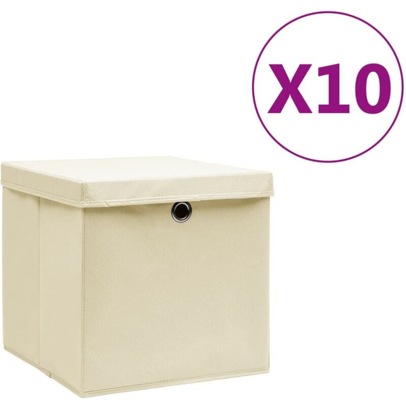 foto del prodotto vidaxl contenitori con coperchi 10 pz 28x28x28 cm crema 113852