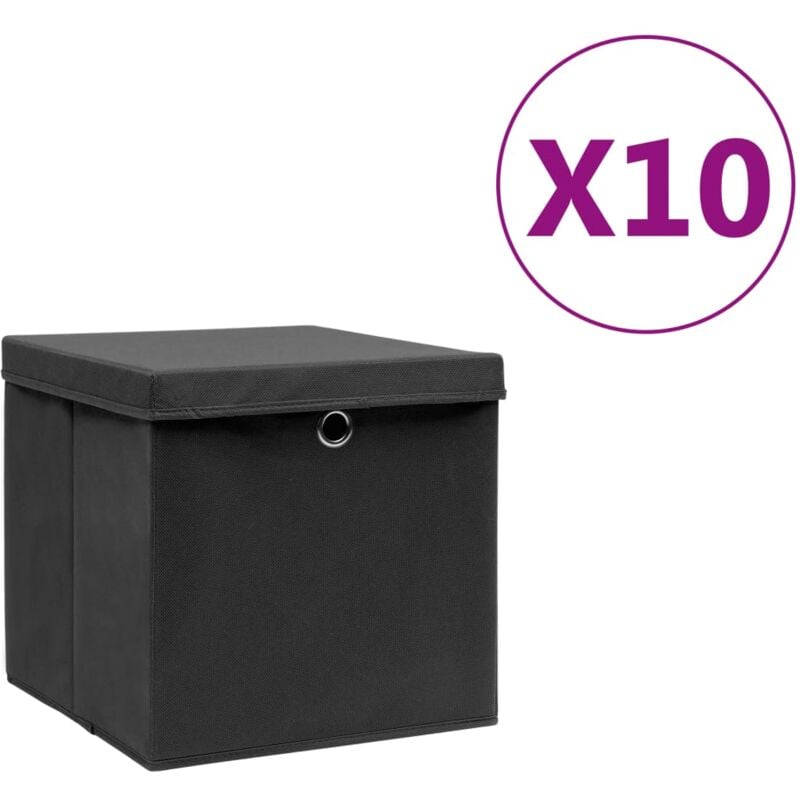 foto del prodotto vidaxl contenitori con coperchi 10 pz 28x28x28 cm nero 328984