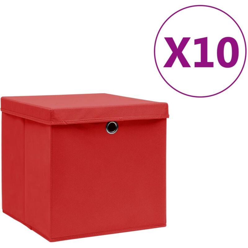 foto del prodotto vidaxl contenitori con coperchi 10 pz 28x28x28 cm rosso