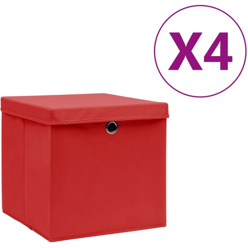 foto del prodotto vidaxl contenitori con coperchi 4 pz 28x28x28 cm rosso