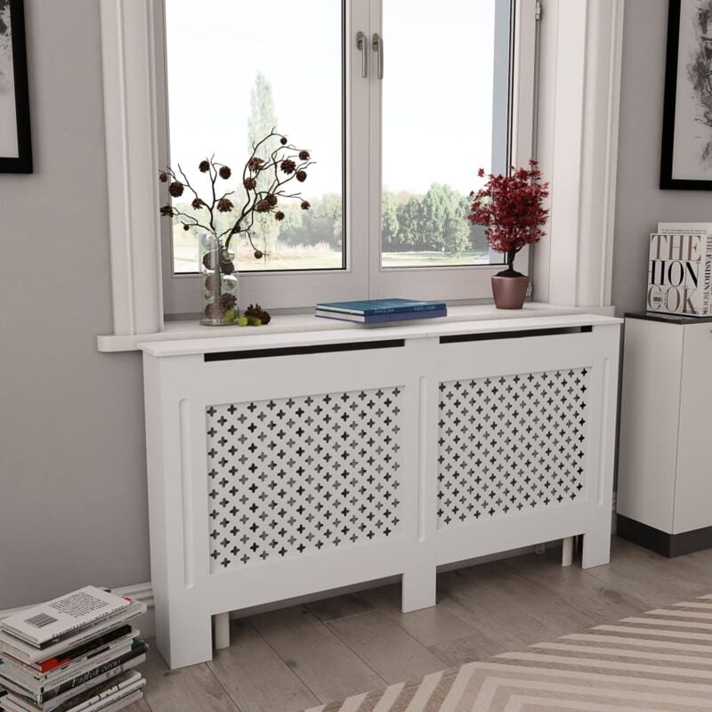 foto del prodotto vidaxl copertura per radiatore bianco in mdf opaco varie dimensioni dimensioni 152x19x81.5 cm