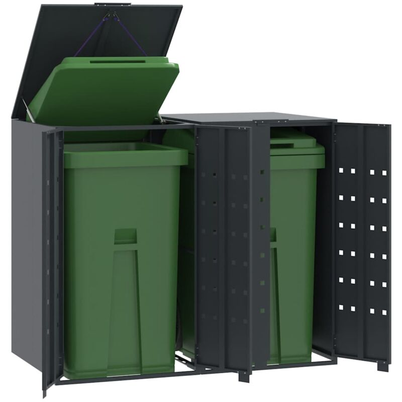 foto del prodotto vidaxl copribidone con ruote 2 bidoni antracite 138x79x117cm acciaio