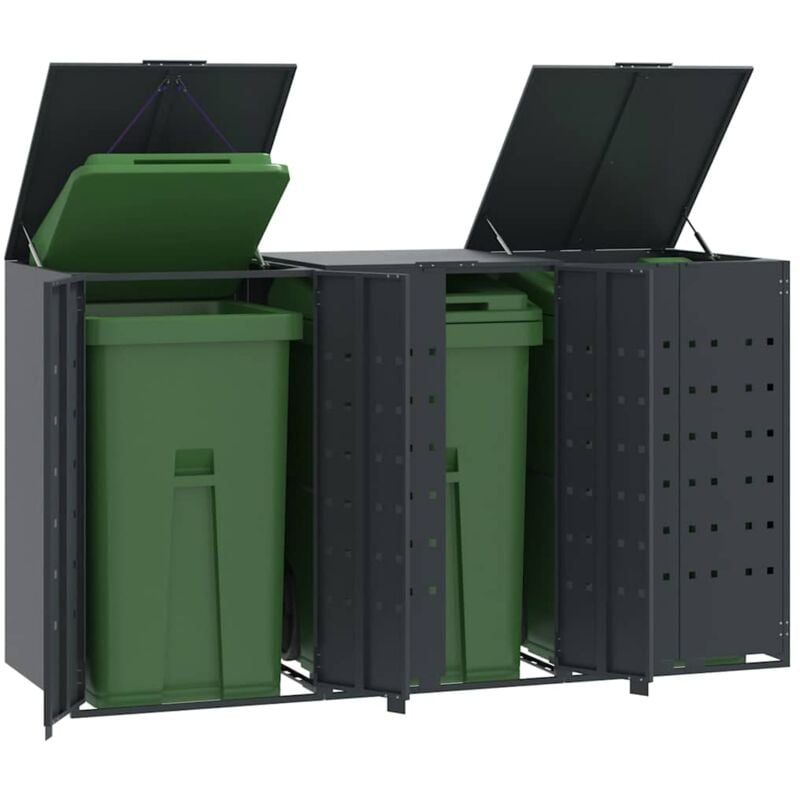 foto del prodotto vidaxl copribidone con ruote 3 bidoni antracite 207x79x117cm acciaio